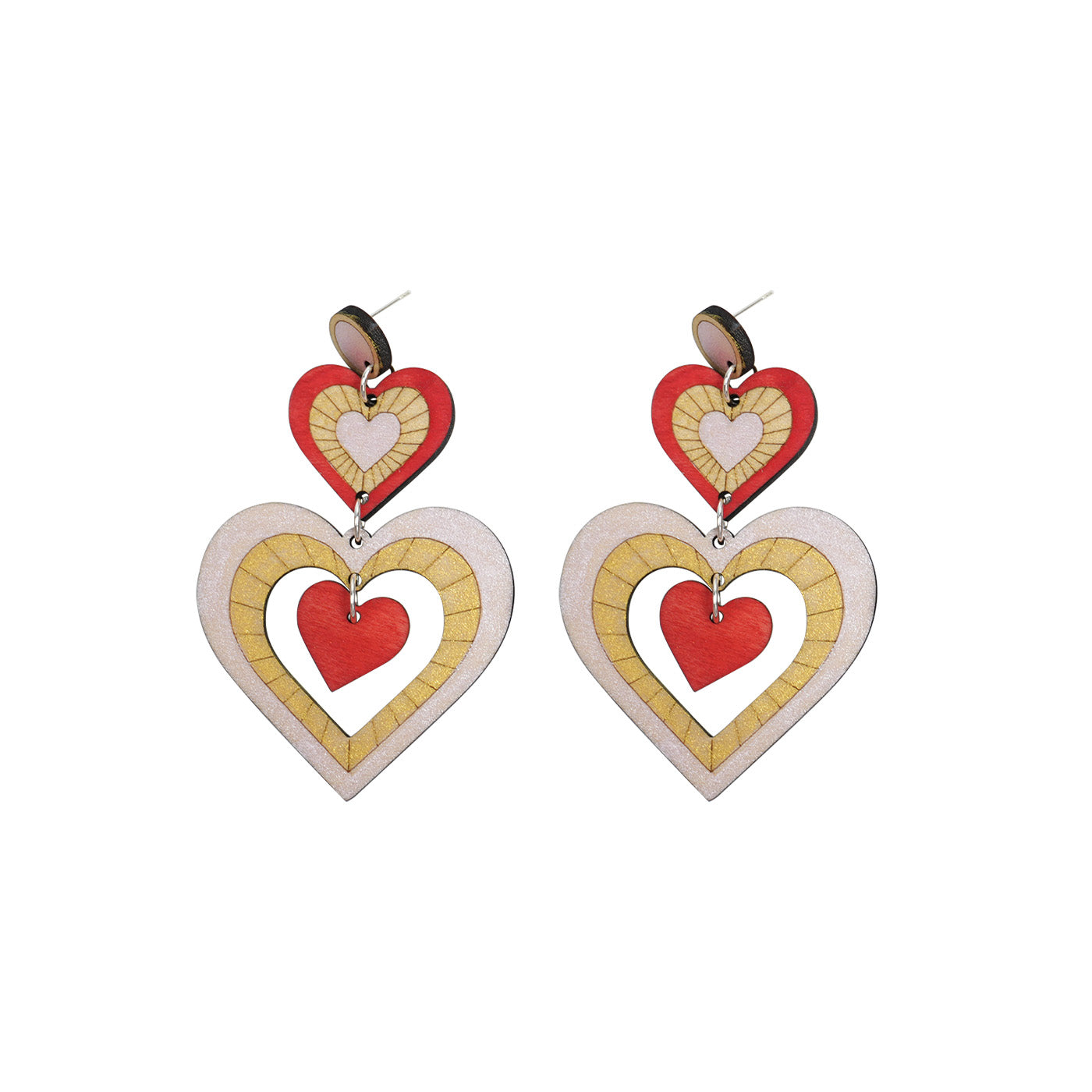 Wooden Shiny Heart Earrings
