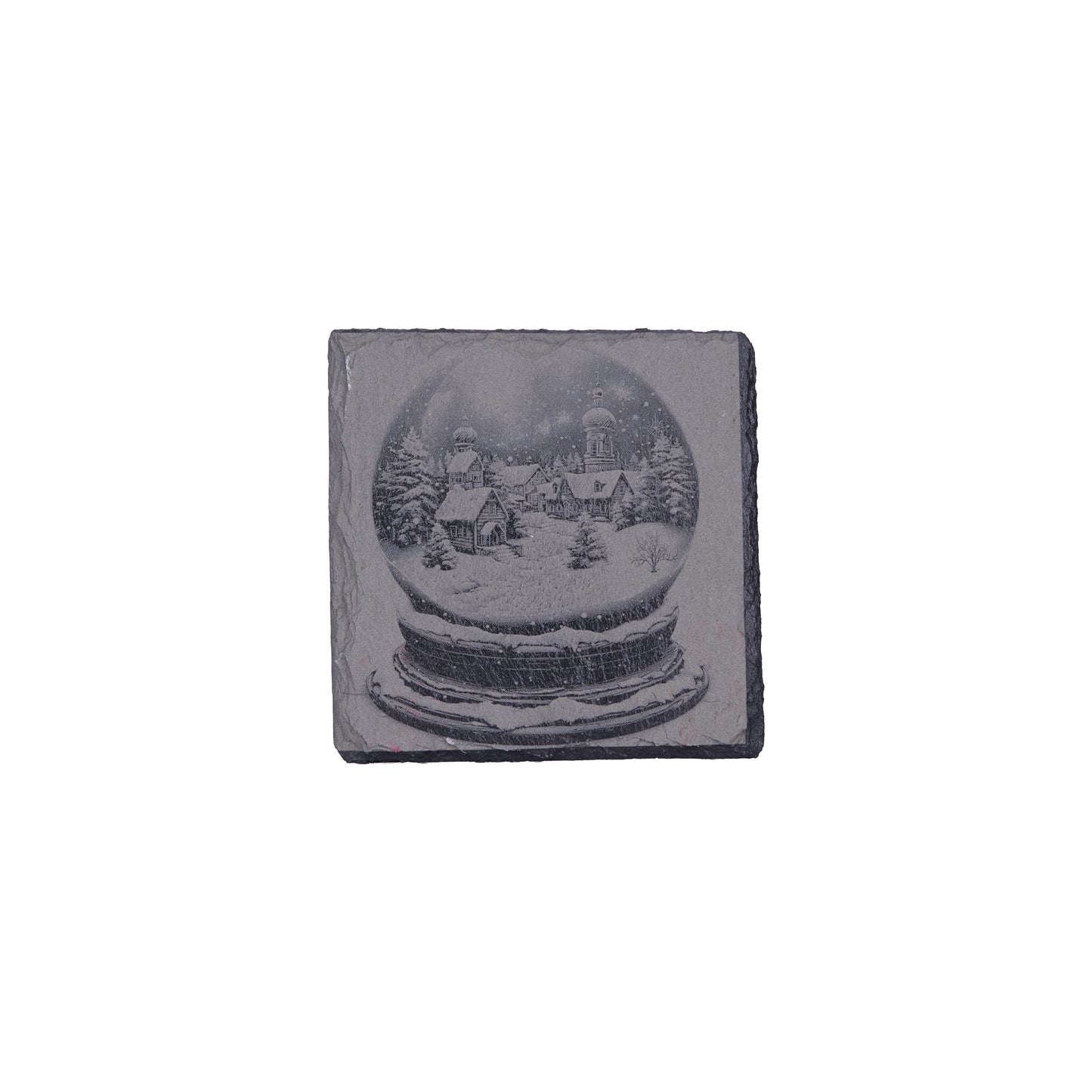 Christmas Themed Snowglobe Stone Slate Coaster Engraving