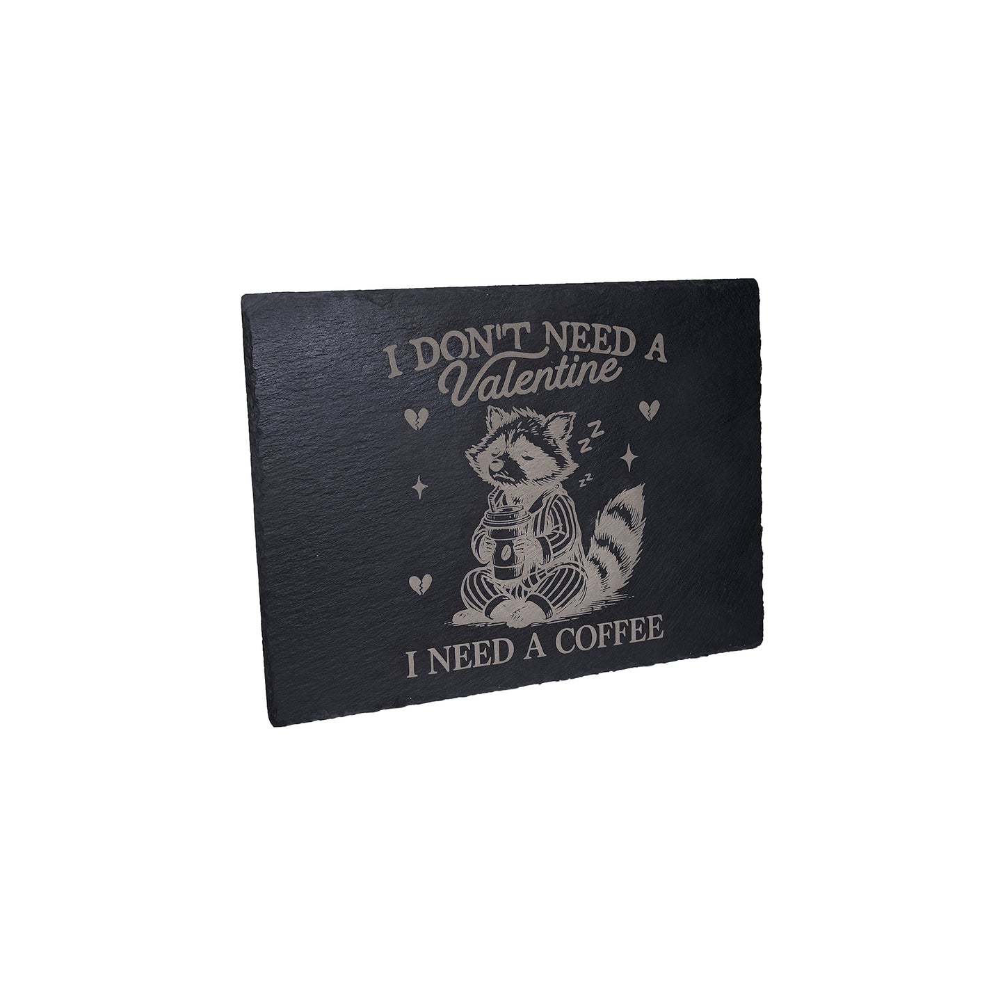 Valentine's Day Raccoon Coffee Stone Slate Engraving