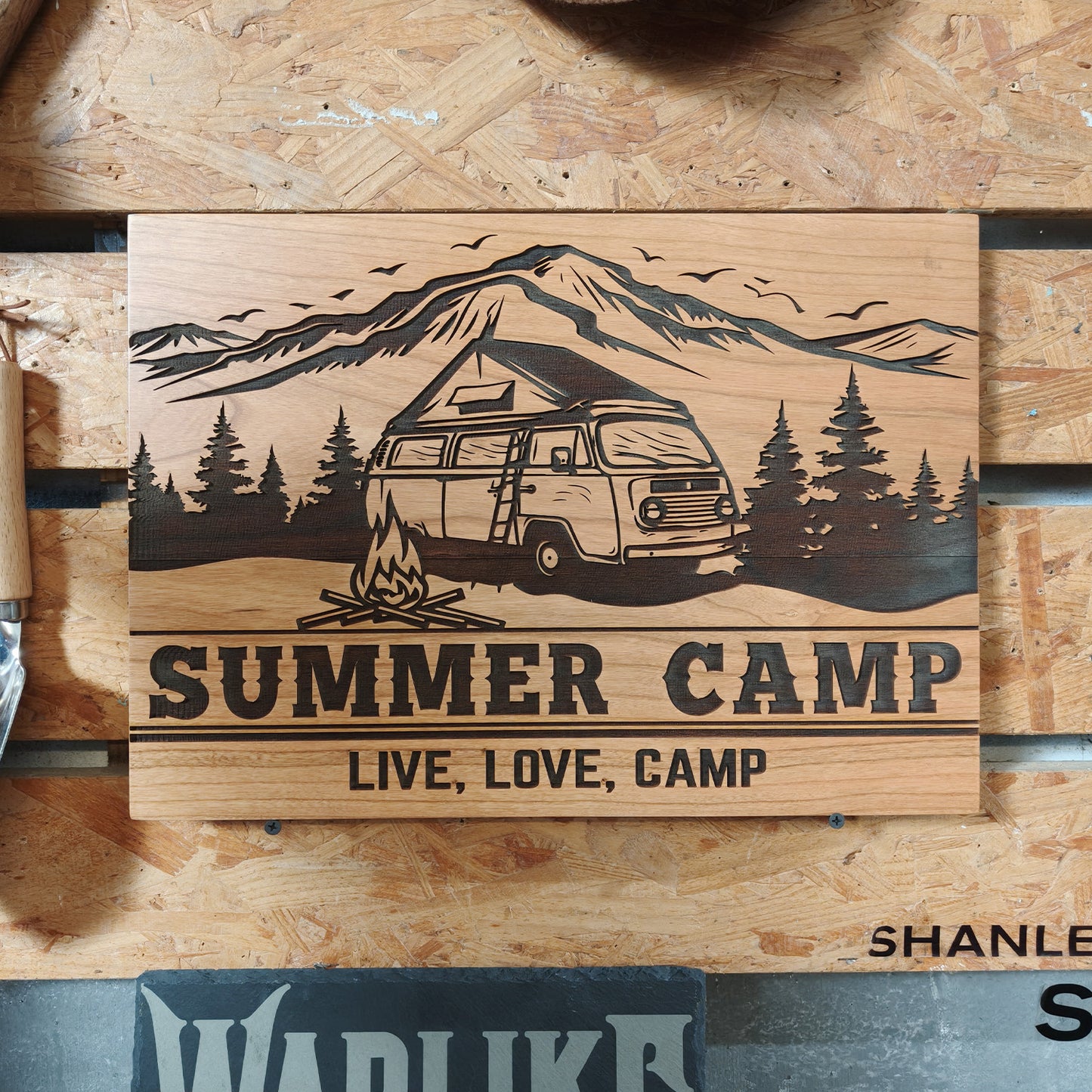 Camping Caravan Theme Deep Engraving Pattern