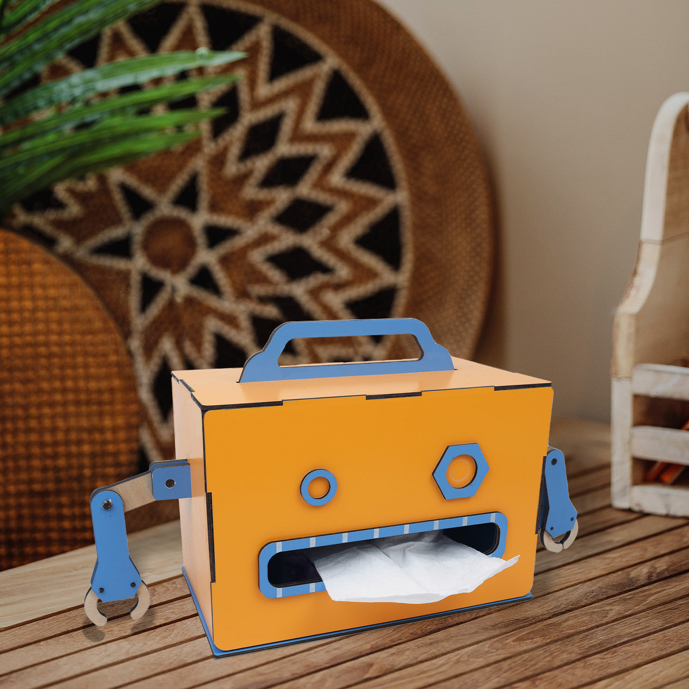 Wooden Robot Tissue Box