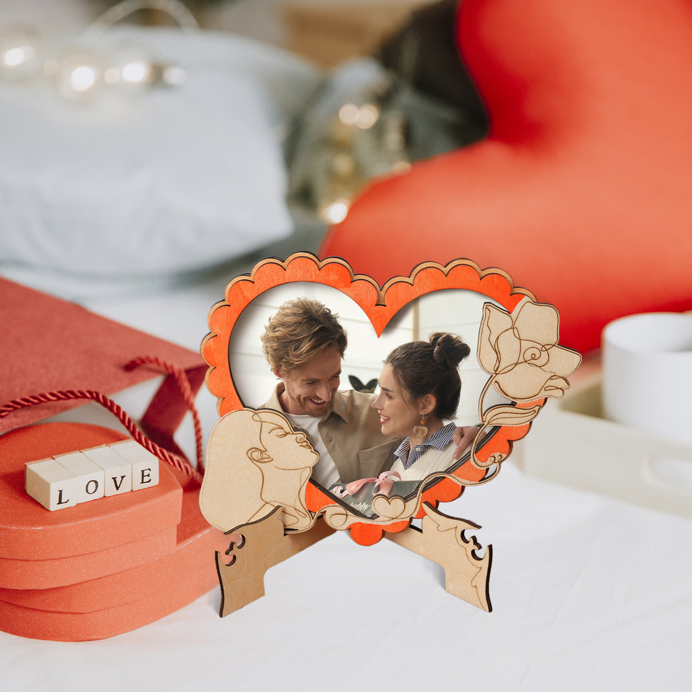 Valentine's Day Kiss and Flowers Photo Frame