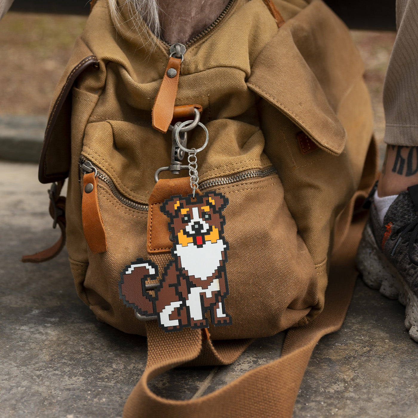Wooden Pixel Dog Puppy Keychain