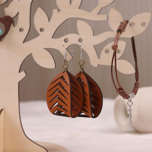 Laser Cut Earrings 01 - Leather