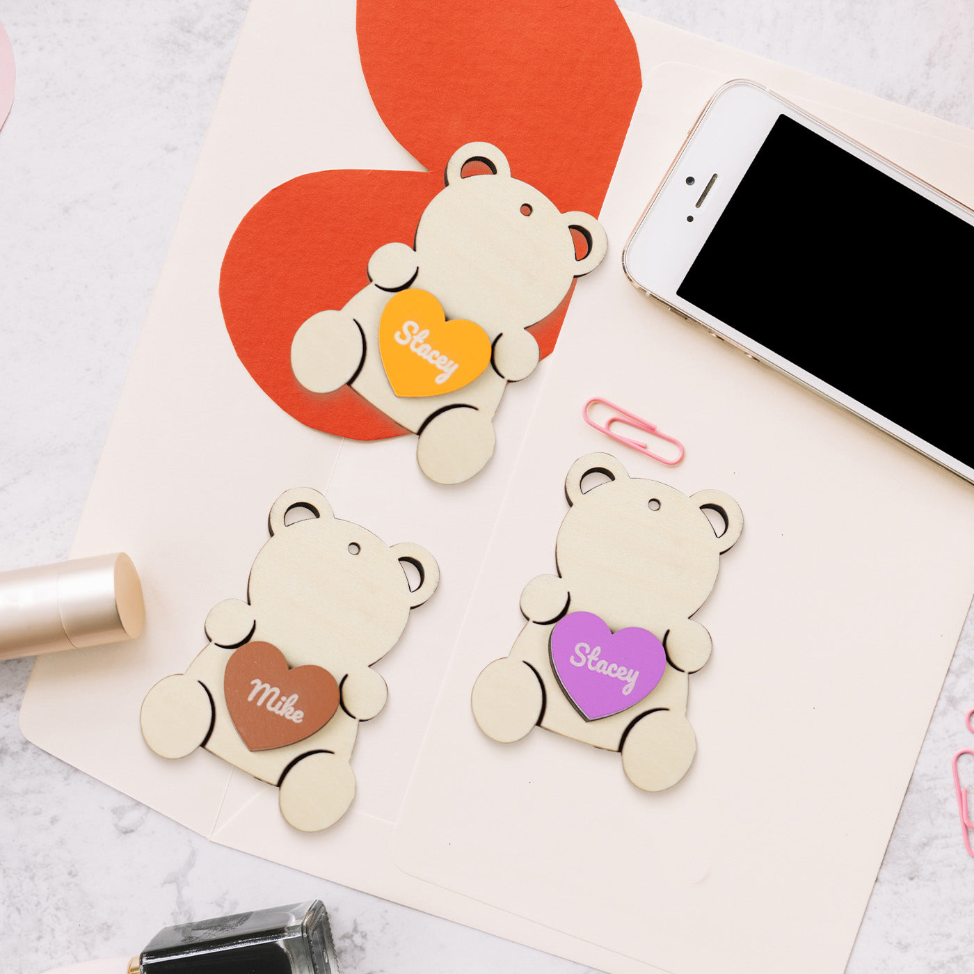 Valentine's Day Bear Name Ornament