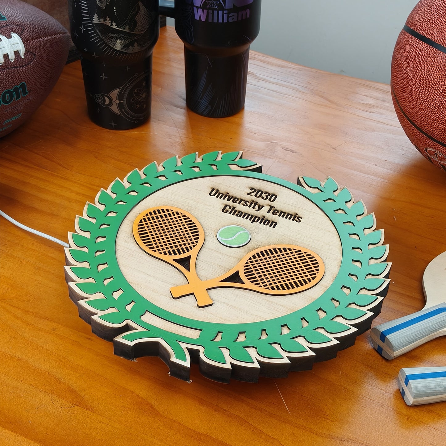 Wooden Tennis Ball Decorative Ornament