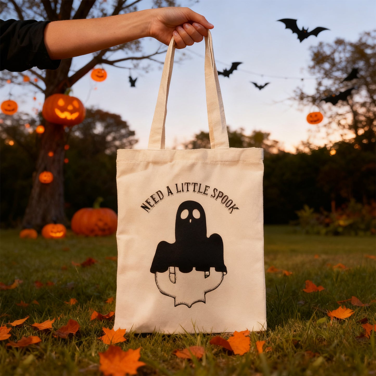 Heat transfer Halloween ghost canvas bag