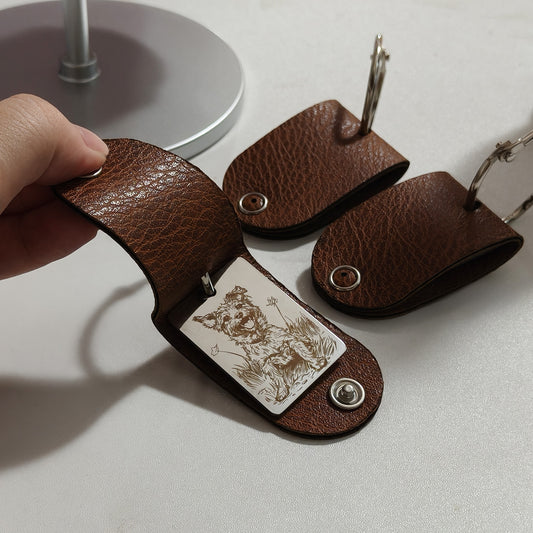 Leather and Metal Dog Keychain