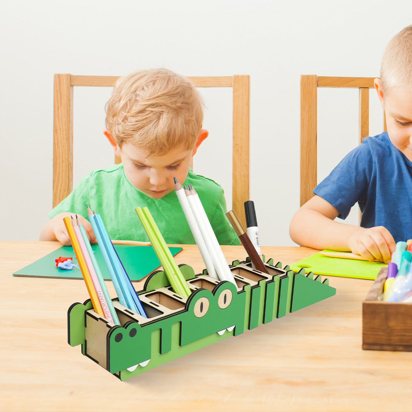 Cute Crocodile wooden pen holder