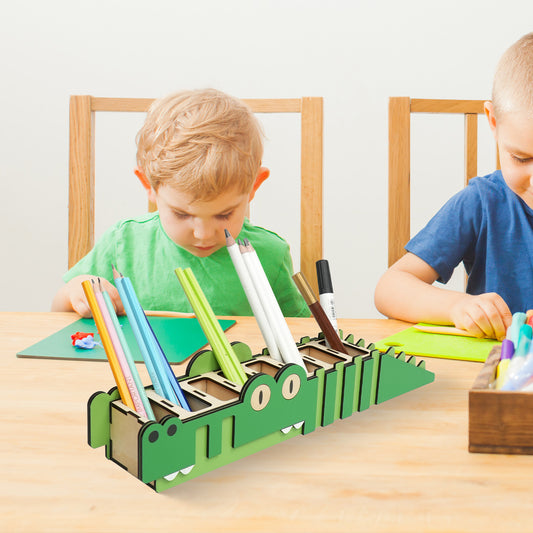 Cute Crocodile wooden pen holder