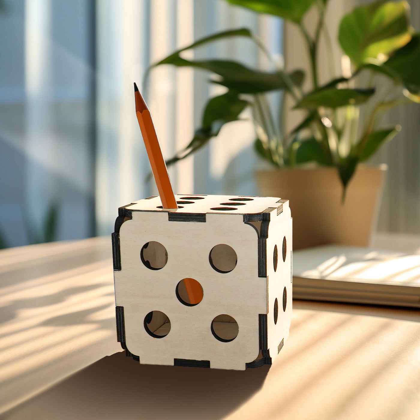 Wooden Dice Pen Holder