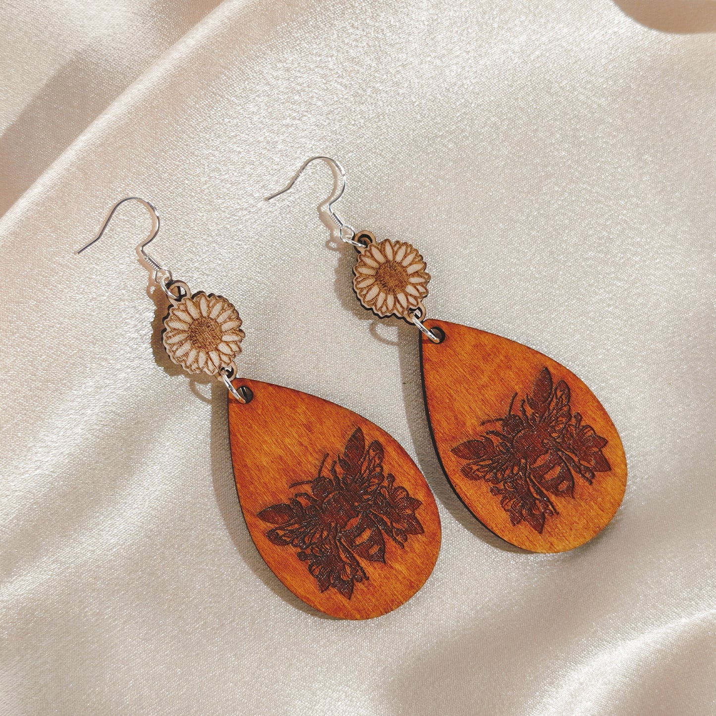 Bee wooden earrings