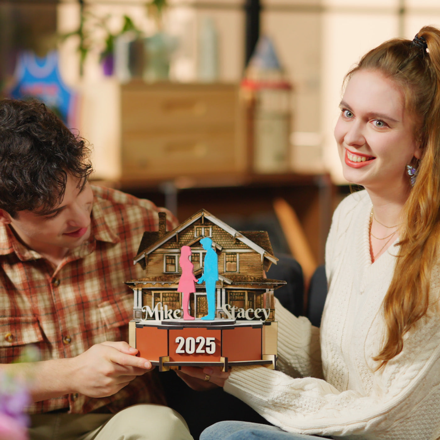 Valentine's Day House and Couple Ornaments