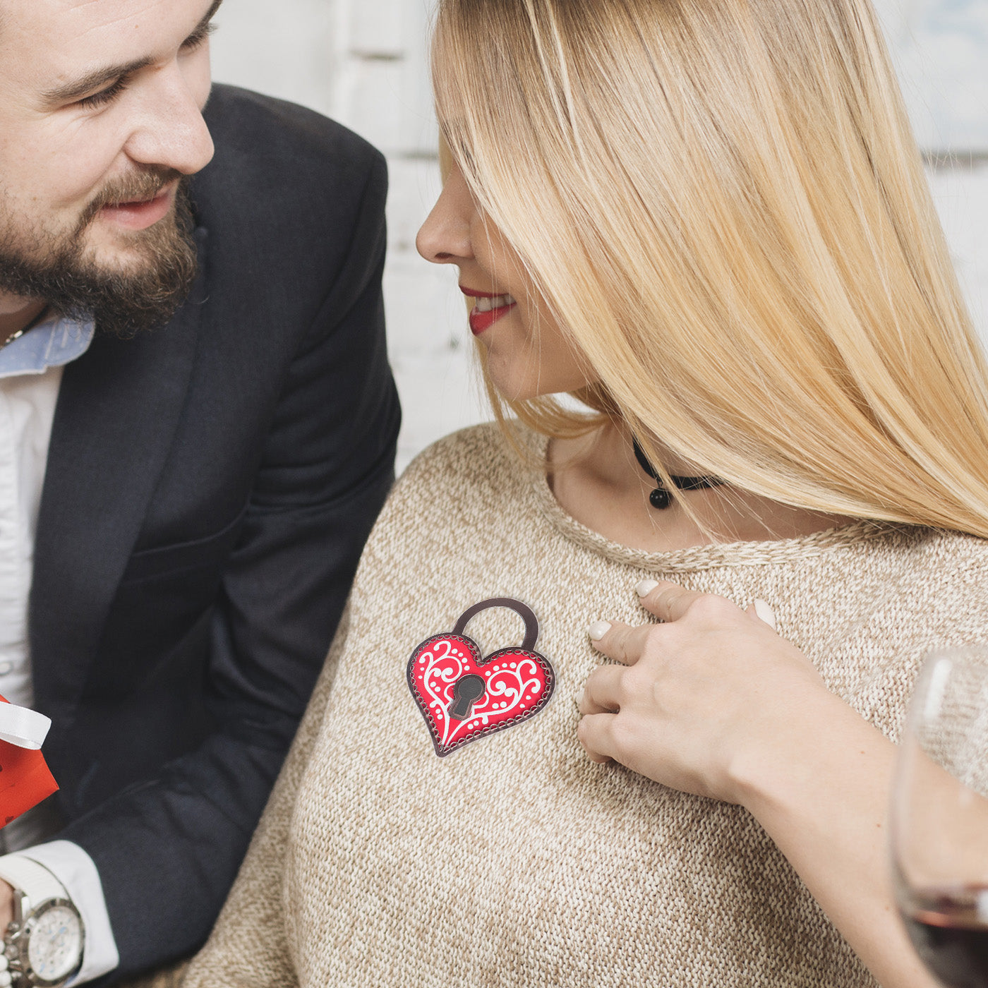 Valentine's Day ABS Acrylic Key and Lock Brooch