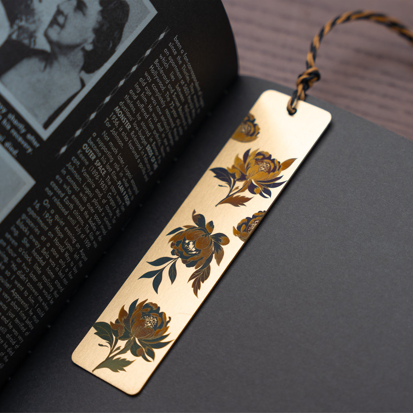 Brass Floral Engraved Bookmark