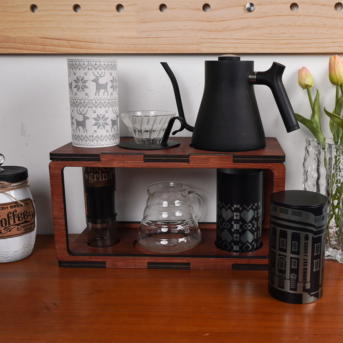 Wooden Coffee Equipment Rack