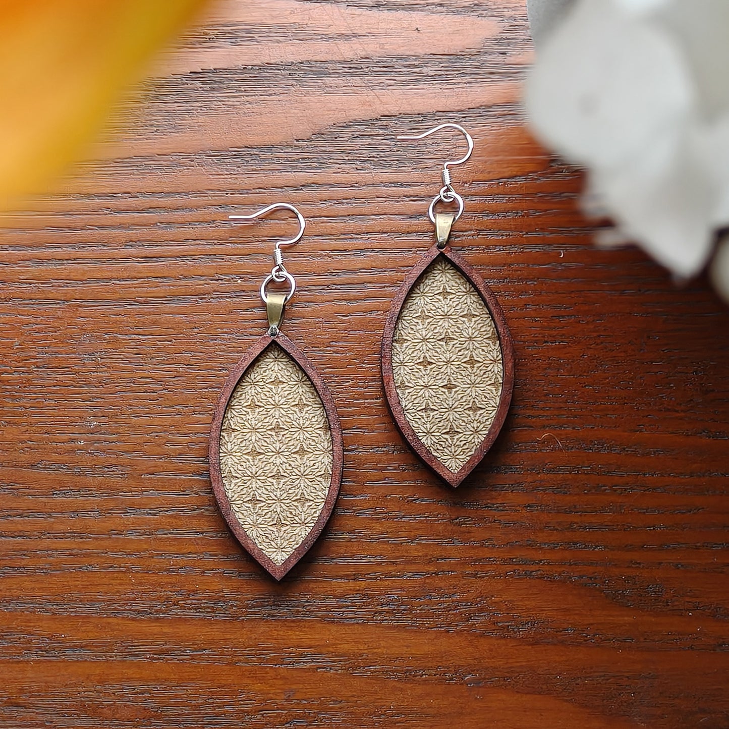 Fine Engraving Wooden Leaf Earrings