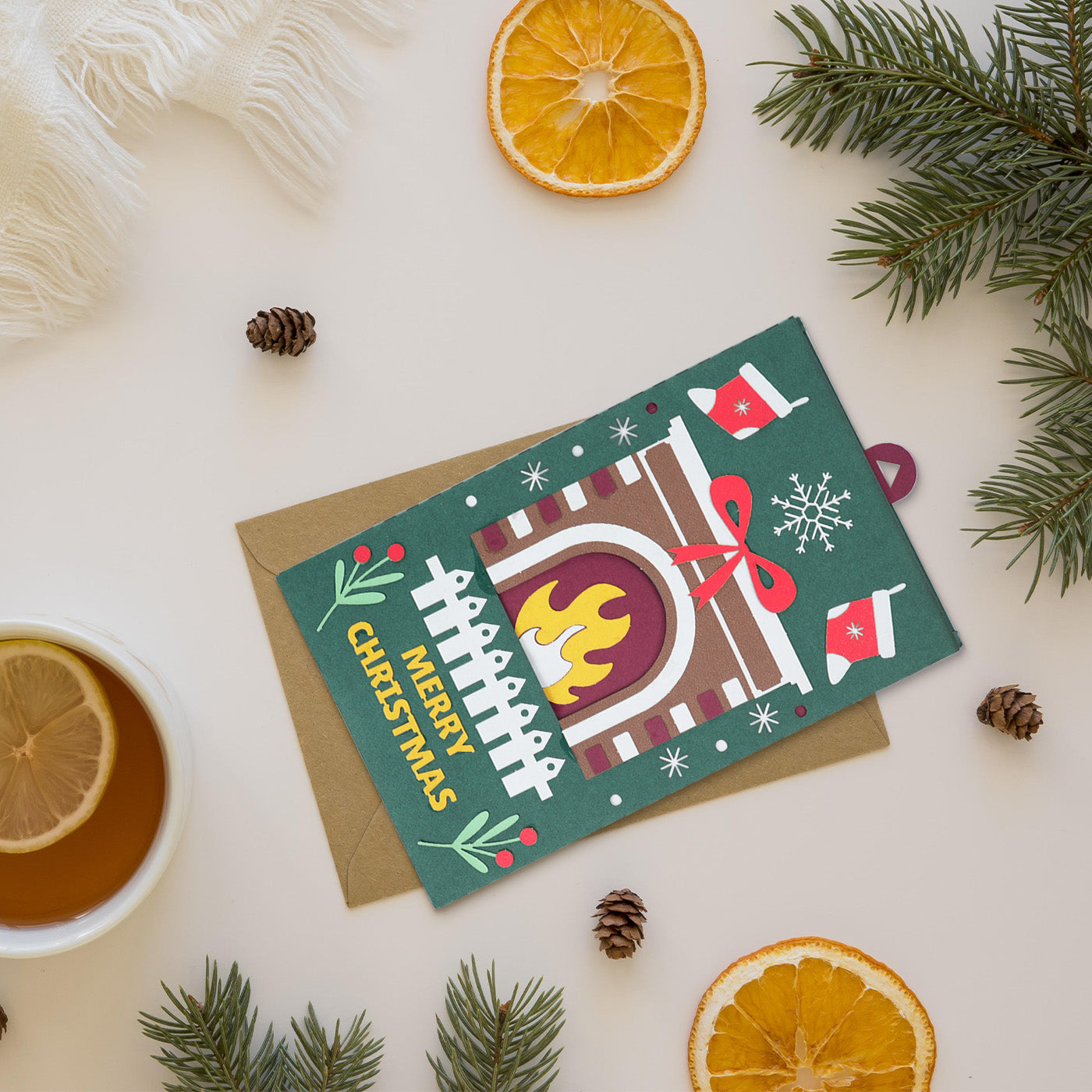 Fireplace pull out Christmas Card