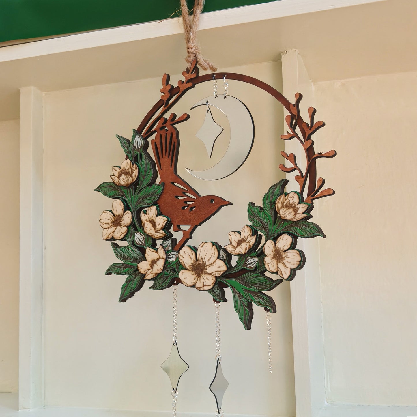 Wooden ABS Acrylic Bird and FLower Ornament