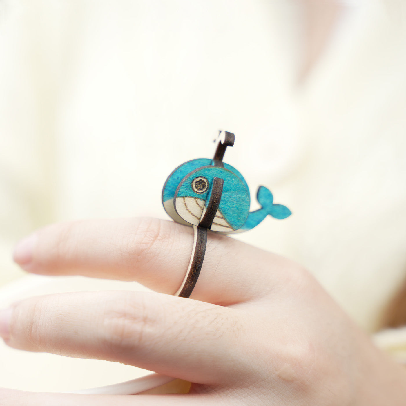 Wooden cute whale ring