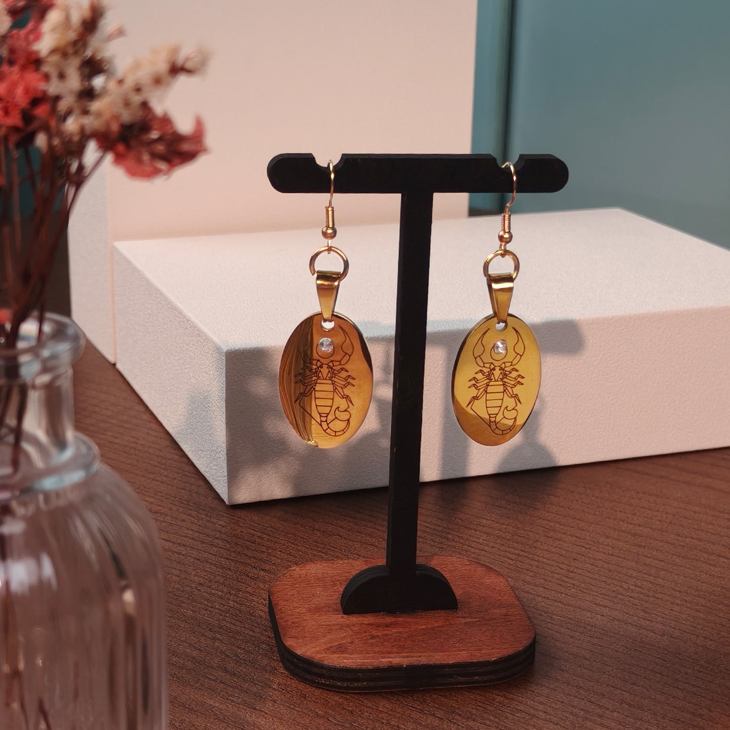 Scorpio Metal Earrings Engraving