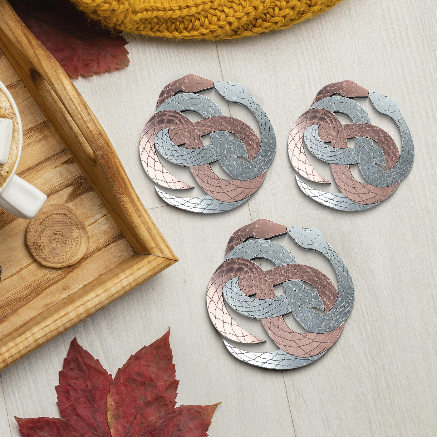 Gold and Silver Snake Coasters