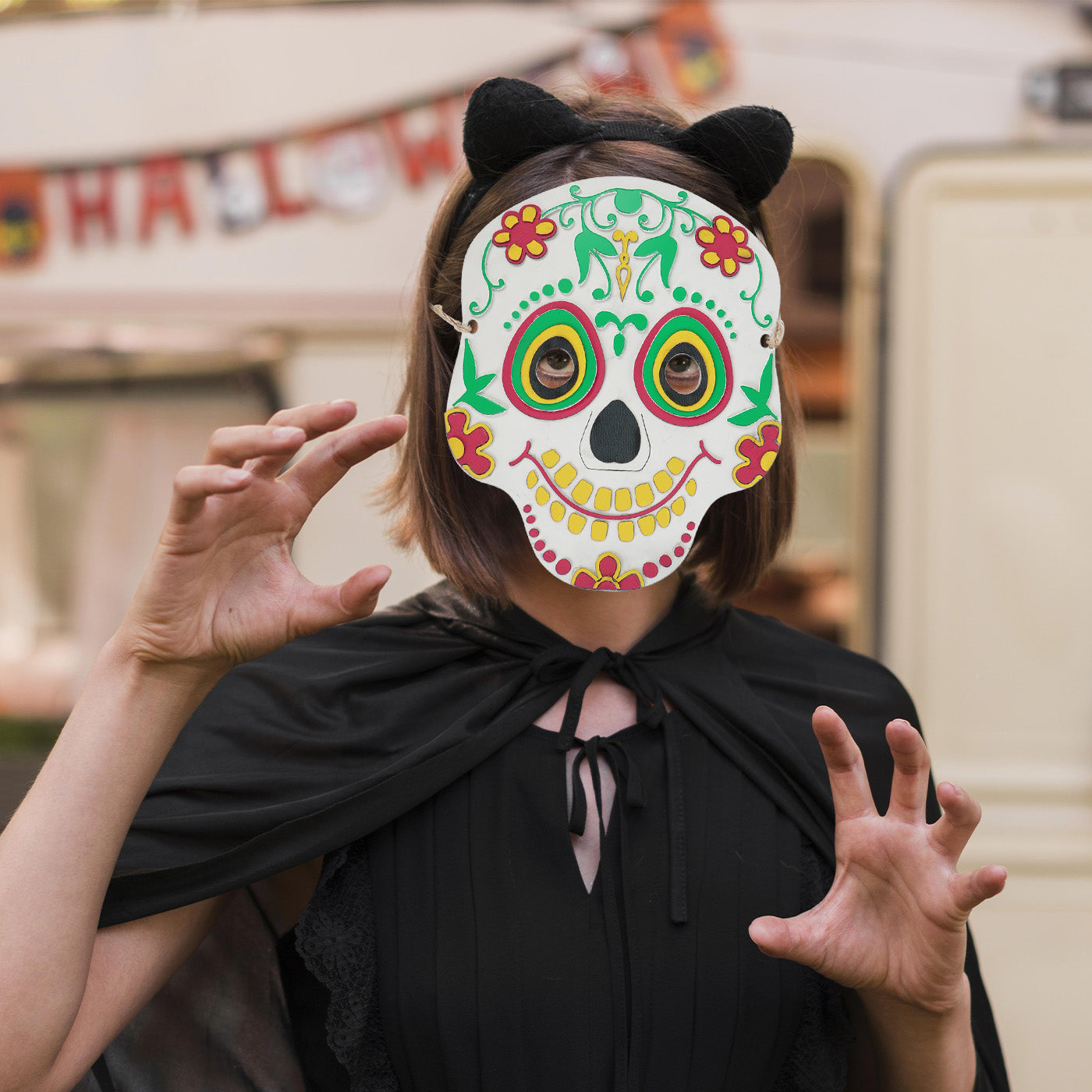Day of the Dead Dia De Los Muertos Skull Leather Mask
