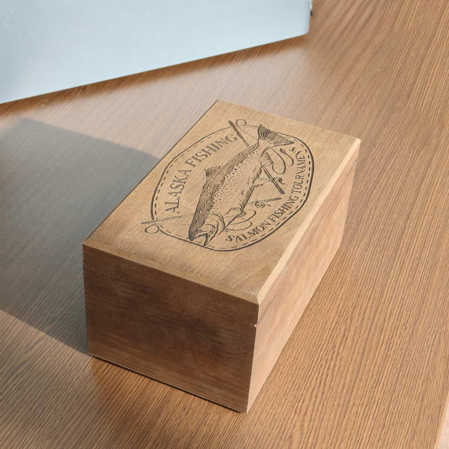 Fishing Theme Wooden Box Engraving