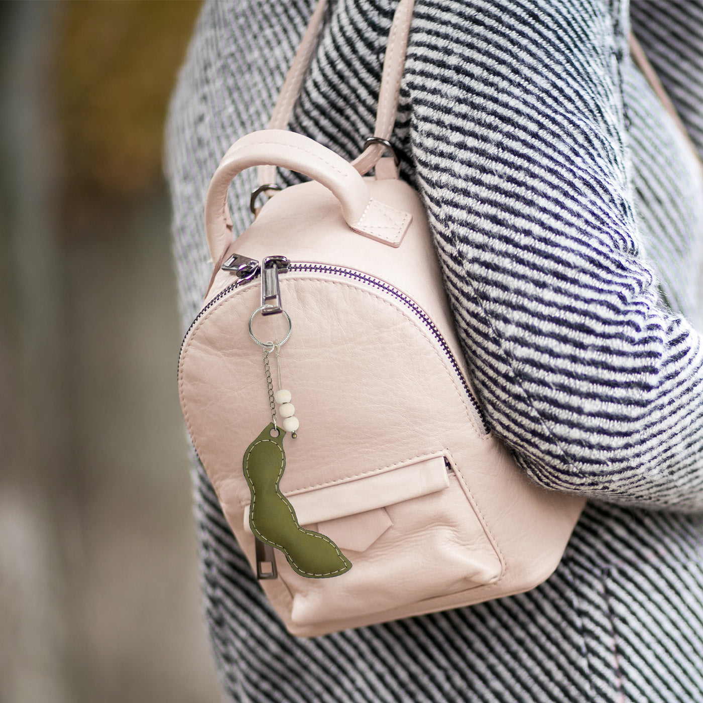 Leather Pea Pod Keychain Hanging Ornament