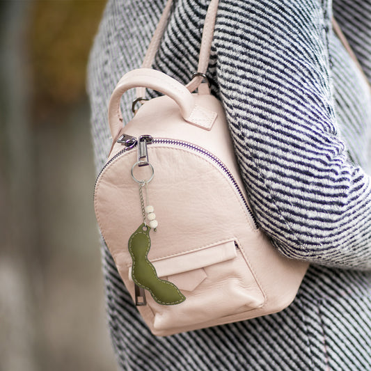 Leather Pea Pod Keychain Hanging Ornament