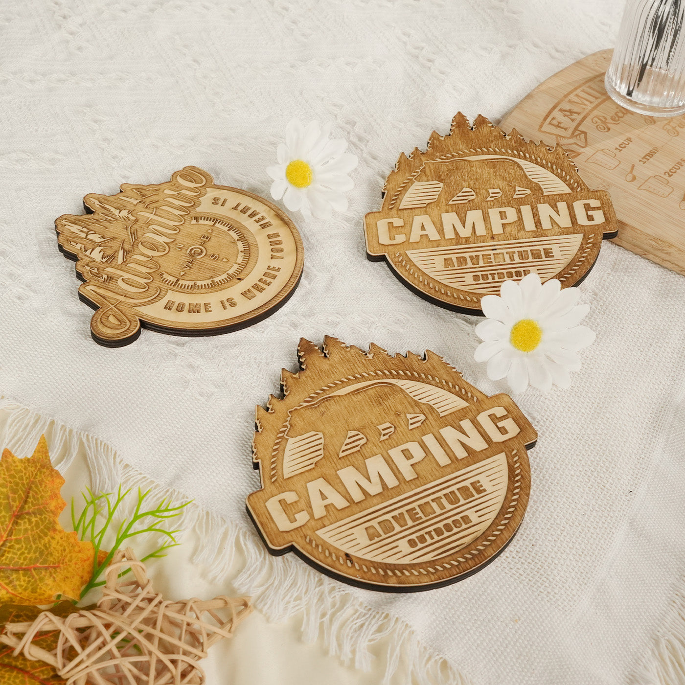 Camping wooden coasters