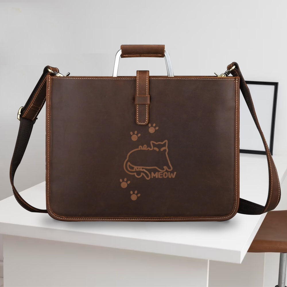 Engraved Leather Briefcase 03 - Cat