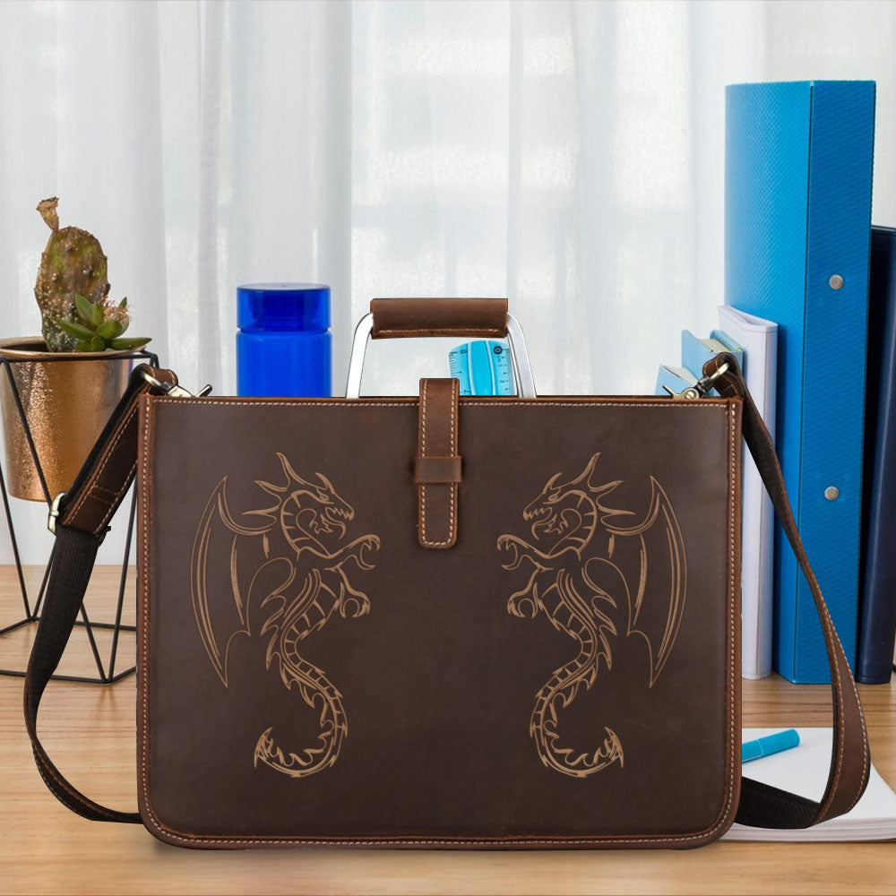 Engraved Leather Briefcase 04 - Dragon