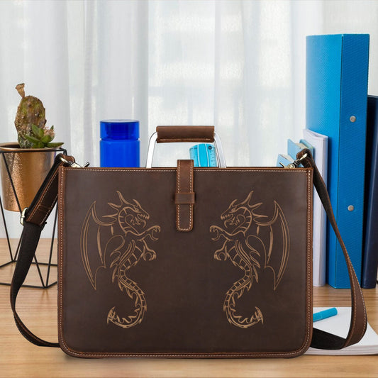 Engraved Leather Briefcase 04 - Dragon