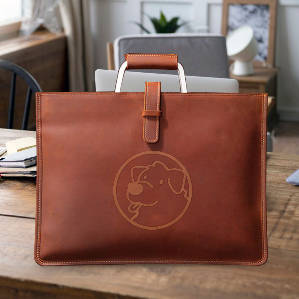 Engraved Leather Briefcase 06 - Dog
