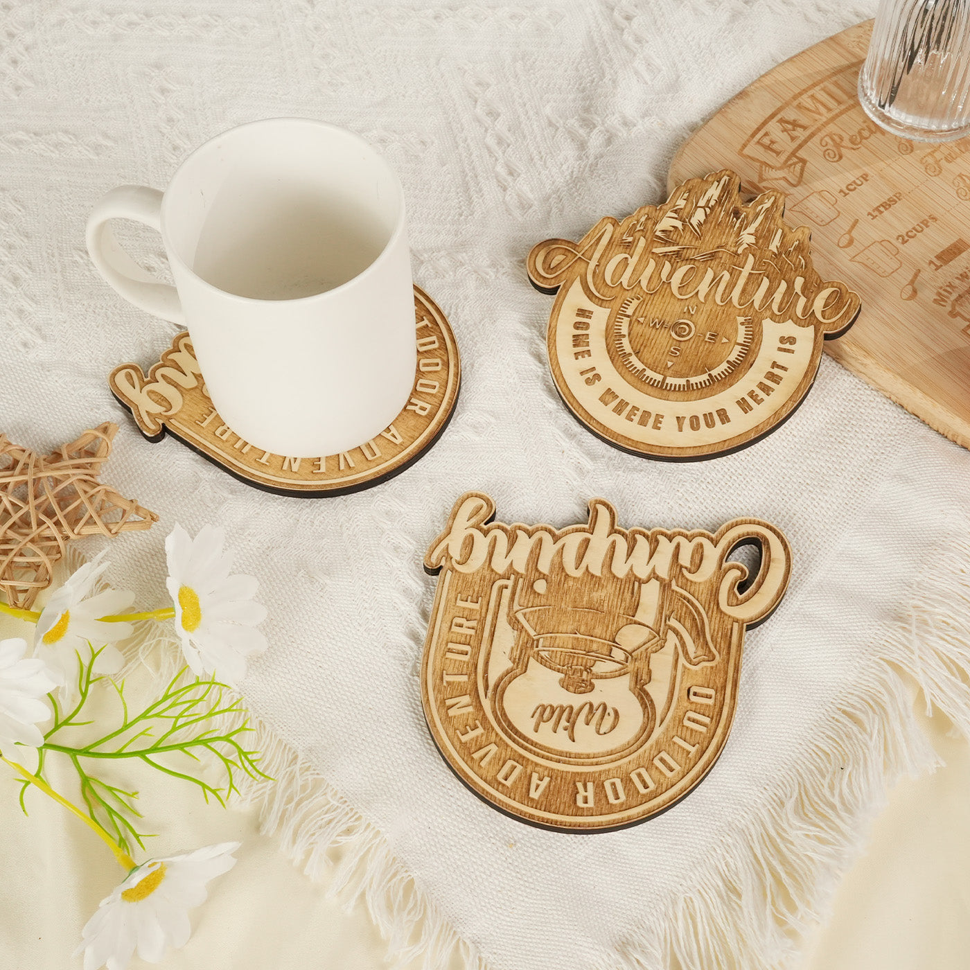 Camping wooden coasters