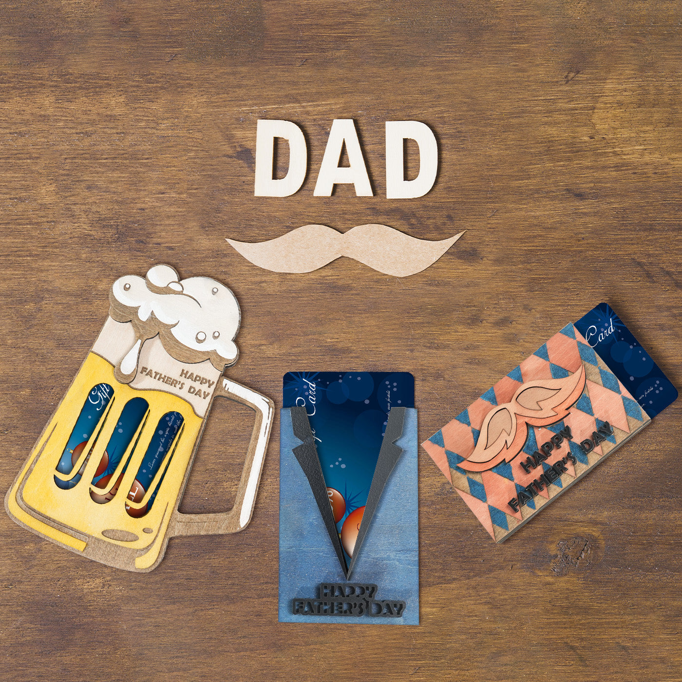 Fathers Day Coupon Gift Card Wooden Envelope