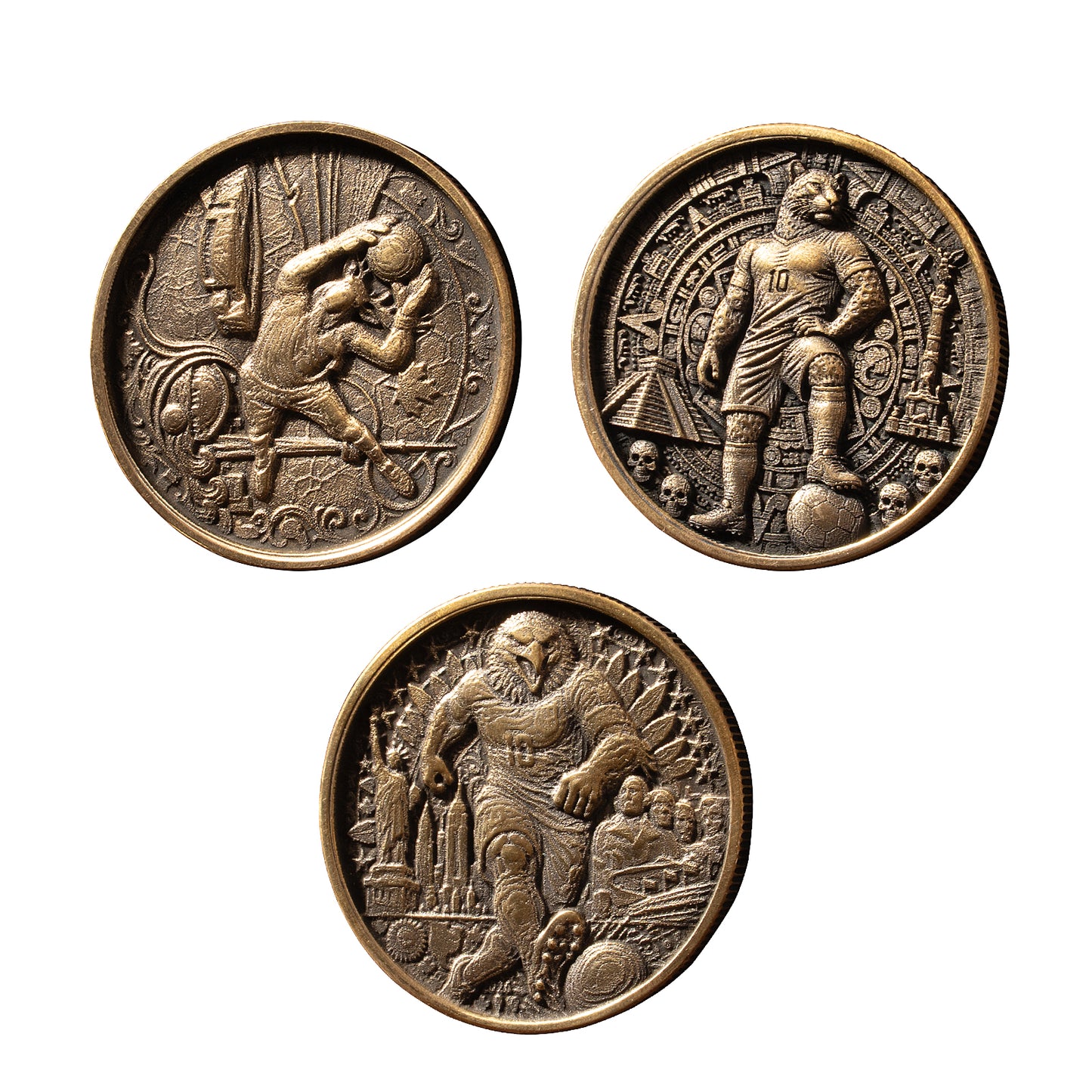 Football soccer 2026 World Cup brass coin relief engraving