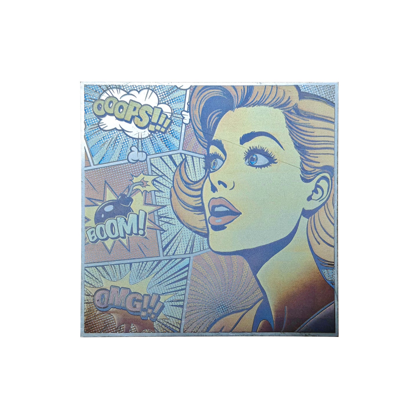 Comic Style Metal Plate Colorful Engraving