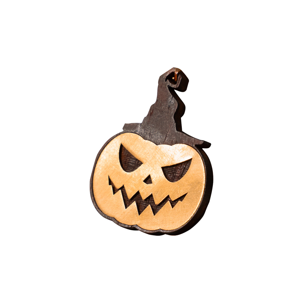 Halloween Pumpkin Wooden Pendant with Brass Inlay