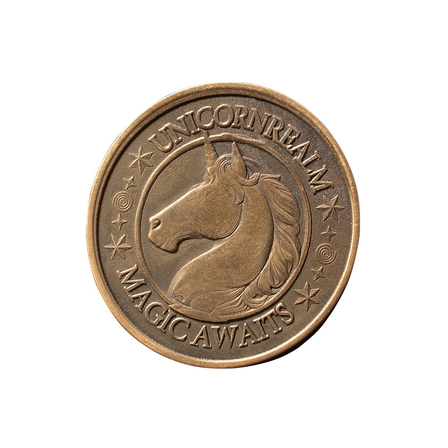 Unicorn Brass Coin Relief engraving
