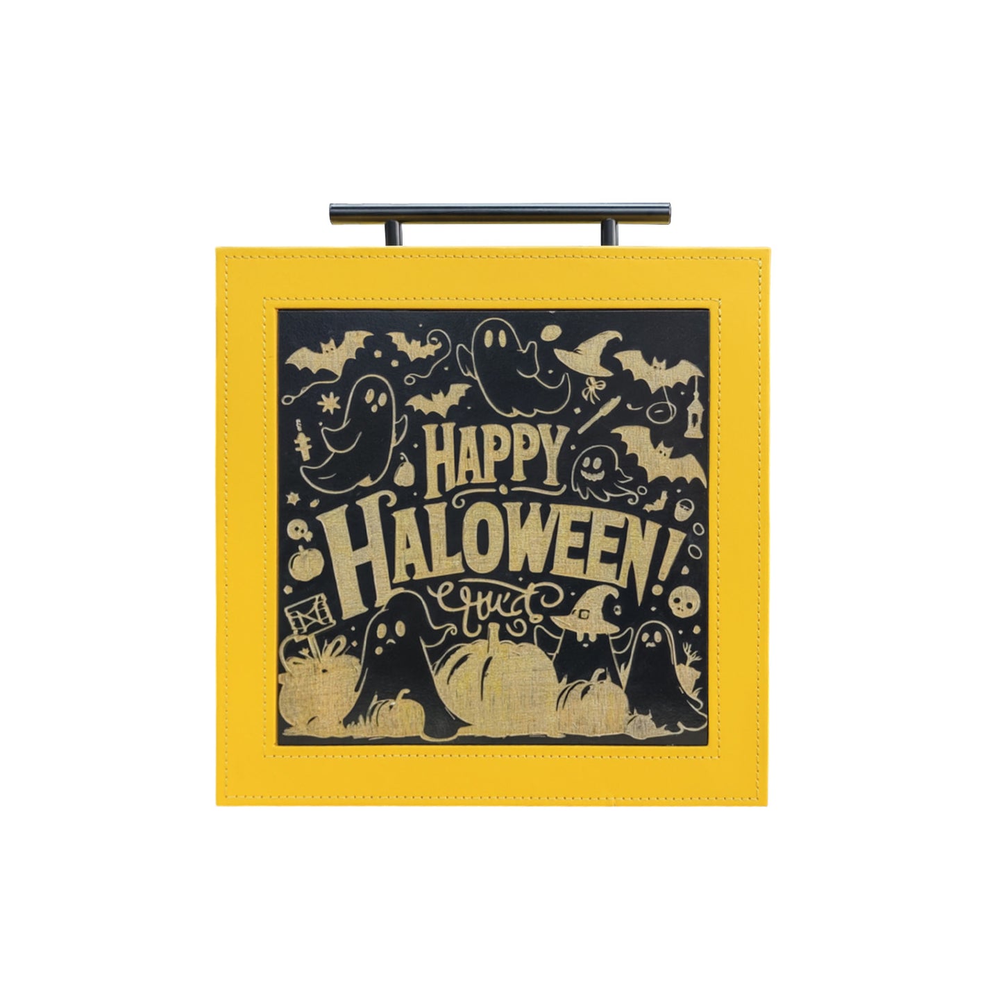 Wooden leather box engraved with Halloween motifs