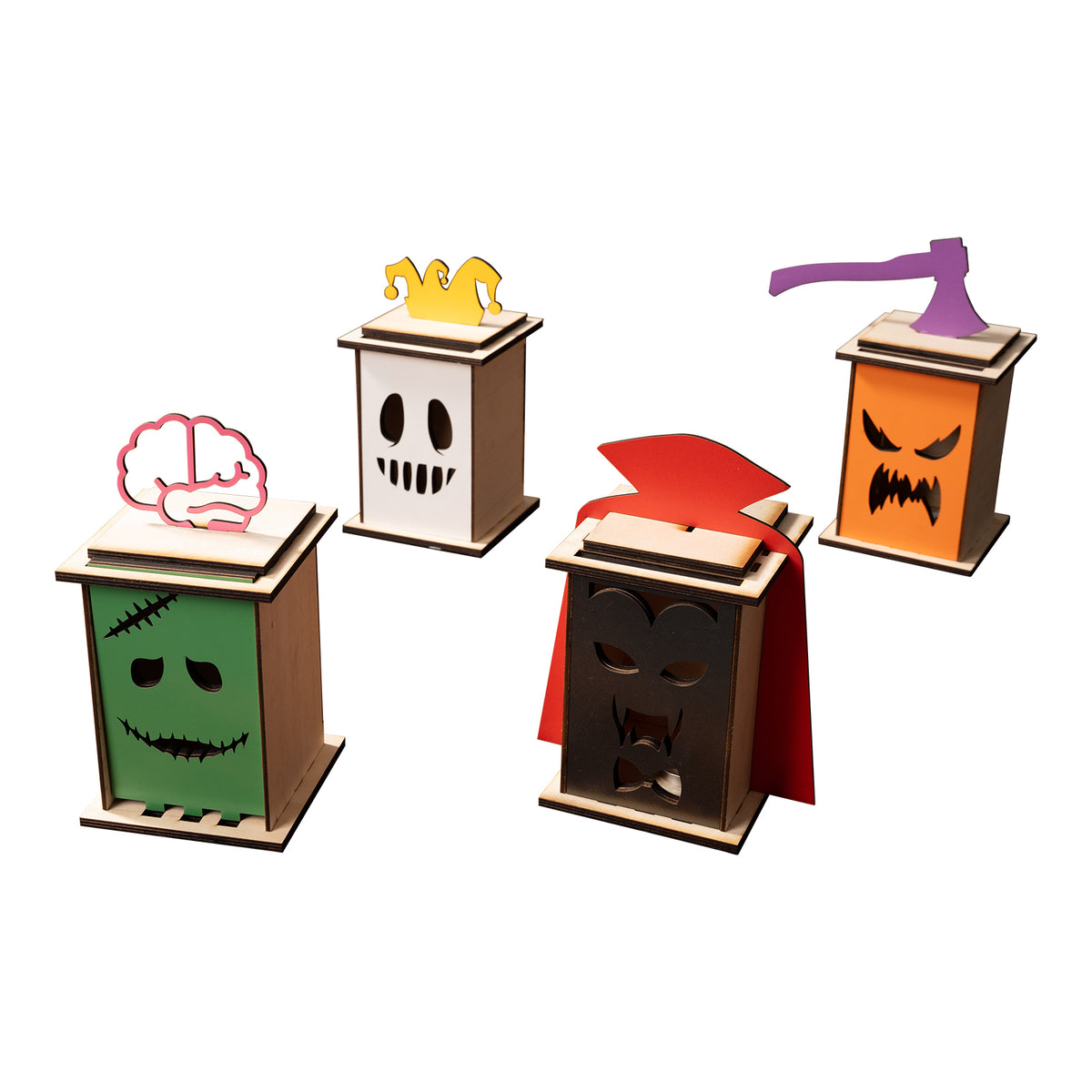 Halloween scary candle holder wooden table lantern
