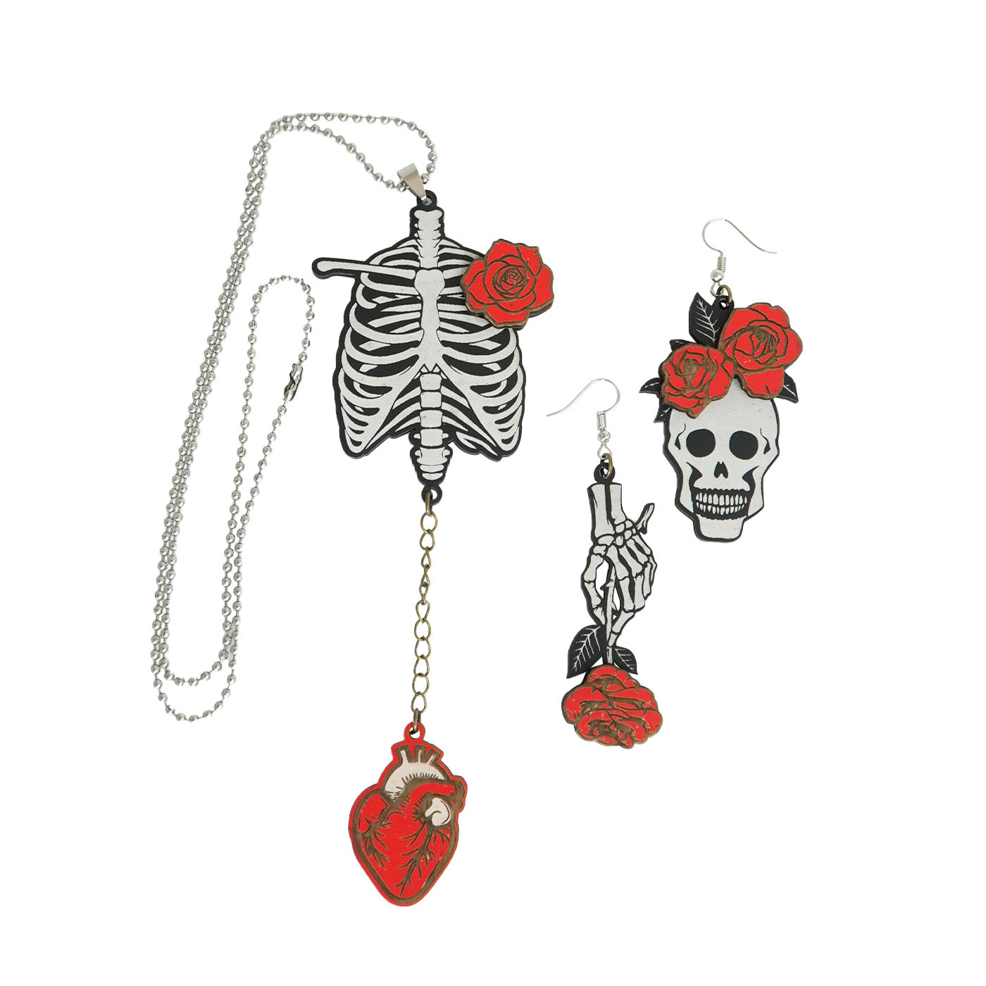 Halloween Skull Skeleton Necklace Earrings