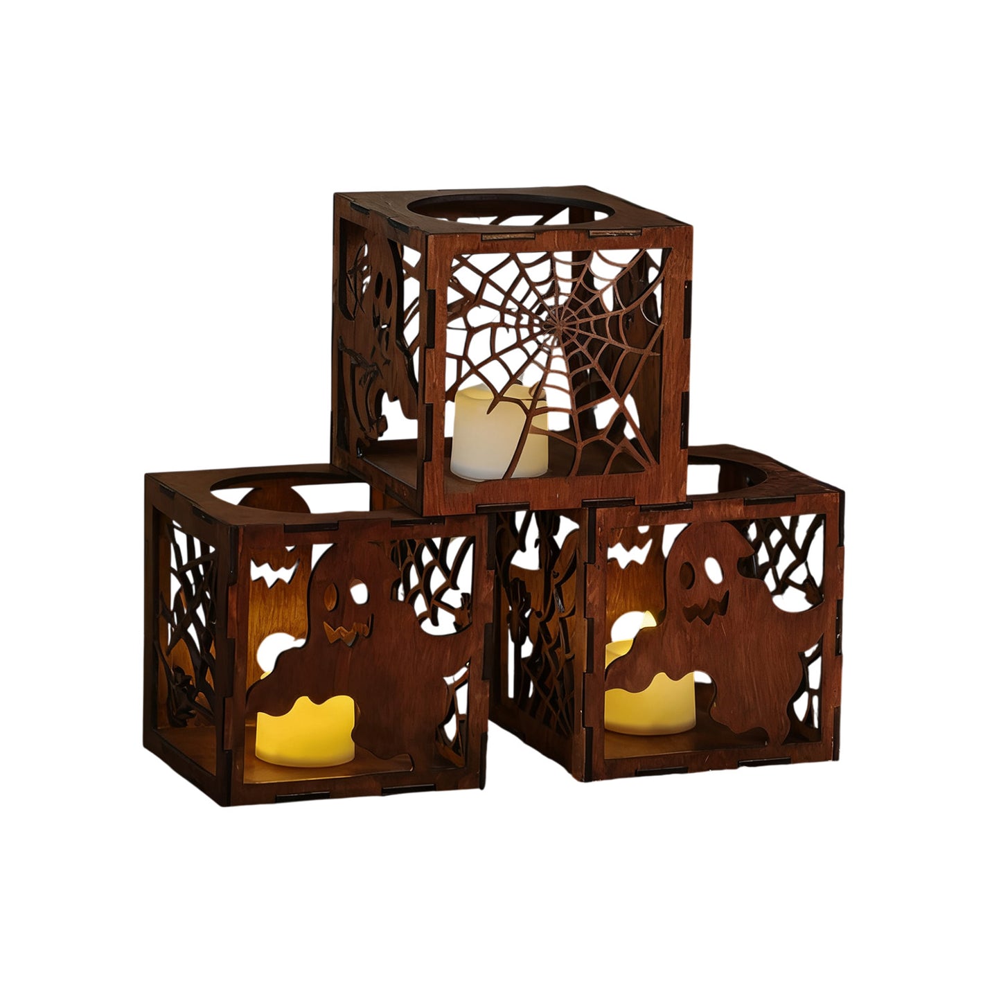 Wooden Halloween Candle Holder Decor