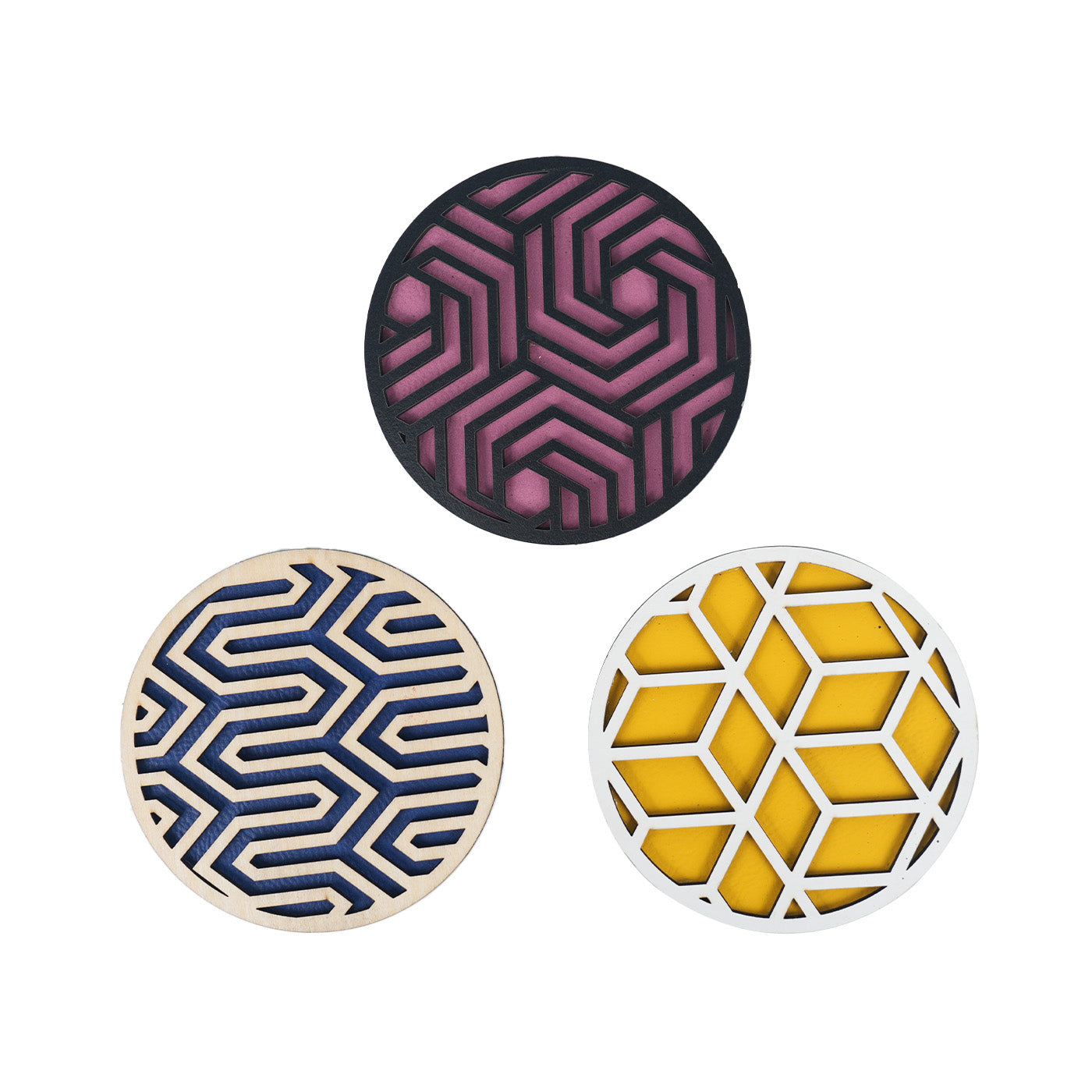 Leather and wood geometric coasters