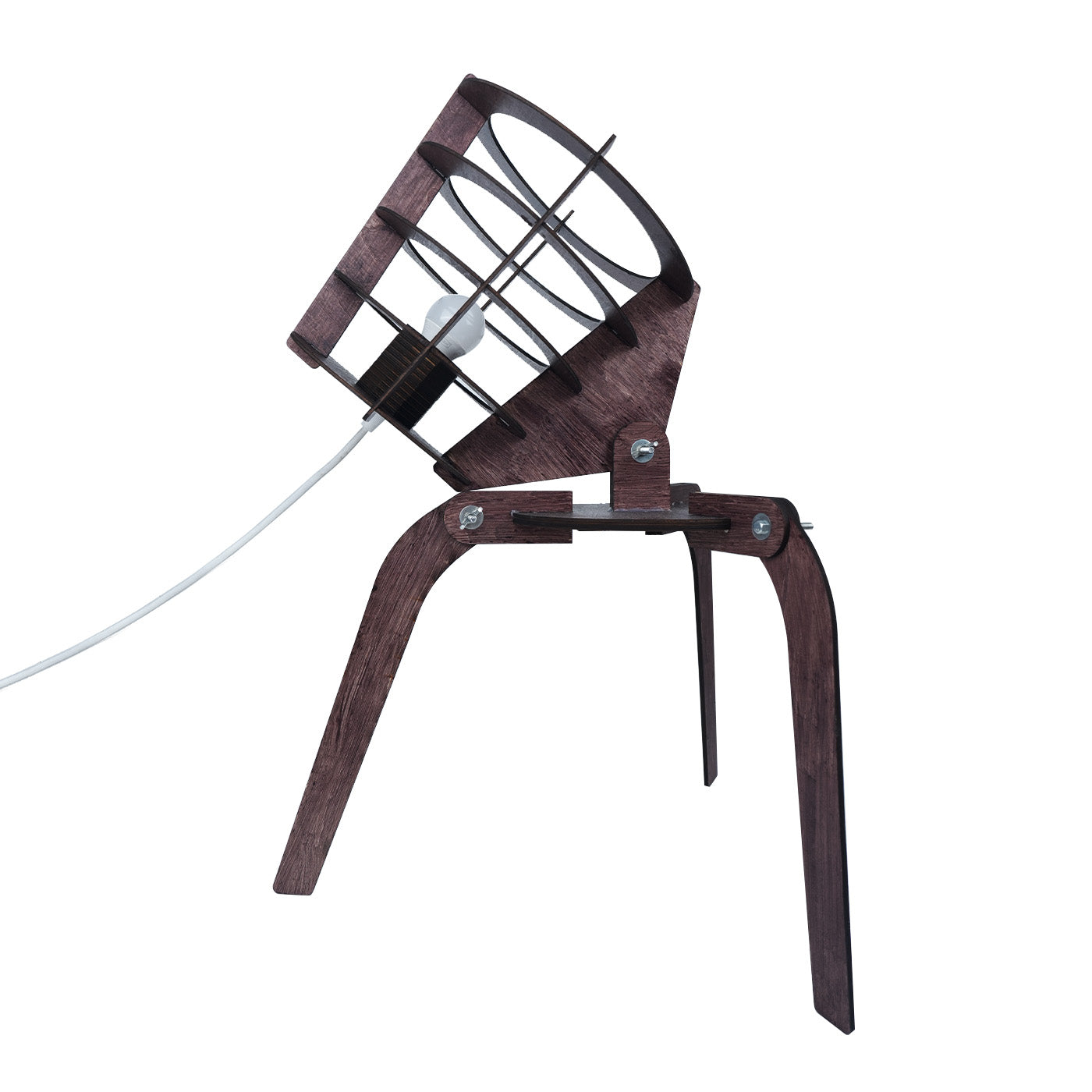 Wooden three-legged floor lamp