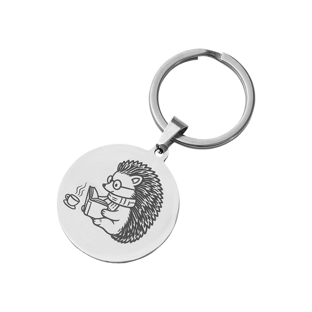 Reading Hedgehog Bookworm Metal Keychain Engraving