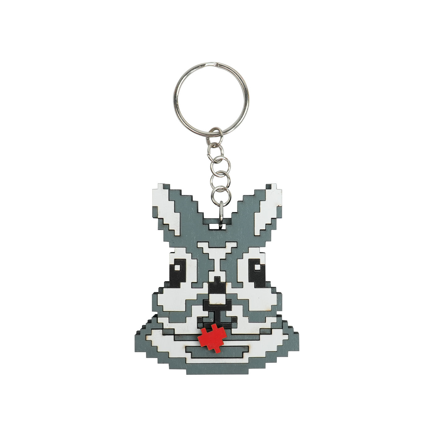 Wooden Pixel Bunny Rabbit Keychain