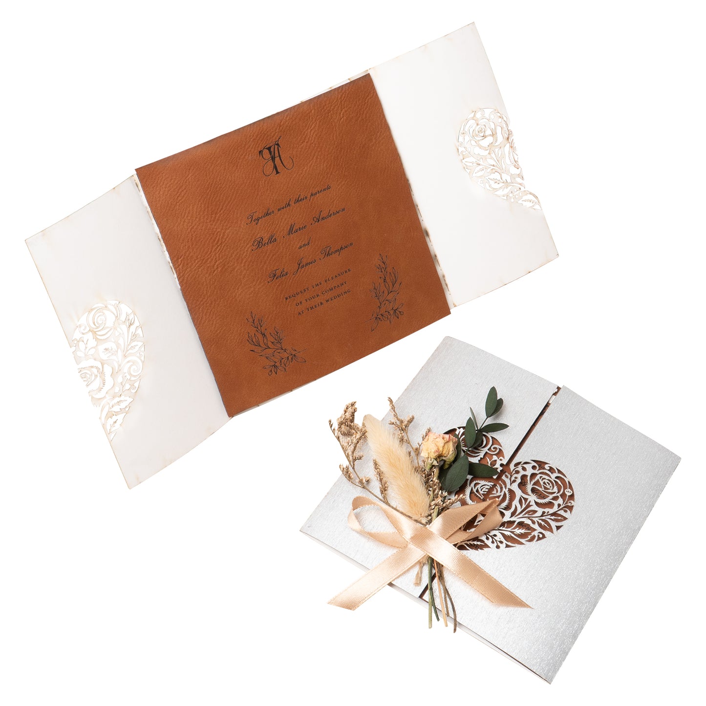 Heart-shaped cutout wedding greeting card